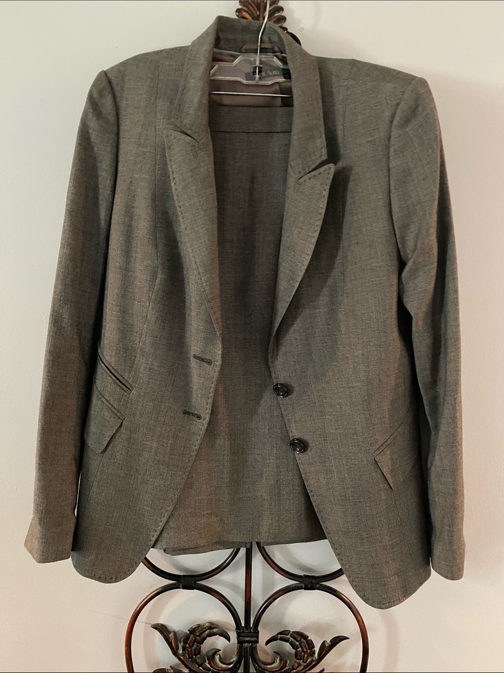 Classic Women’s Gray Blazer - Tailored Two-Button Suit Jacket with lined skirt